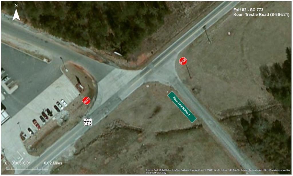 Interstate 26 Widening Traffic Analysis Report SC 773 and Koon Trestle Road/Travel Plaza driveway The intersection of SC 773 with Koon Trestle Road/service center driveway is an unsignalized