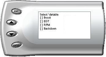 Attitude 4. This screen lists the current variables you have selected to view and their respective positions on the screen (i.e., TOP LEFT, etc.).