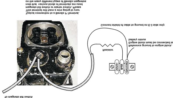 E-3 Operating Manual Page 24 10.10 Connecting a Bendix magneto as a RPM source The above drawing shows the connection required if you would like to connect a magneto as RPM source.