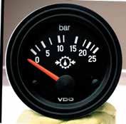 Cockpit International PRESSURE GAUGES, electrical Suitable for most vehicles and machines. Illumination 12V or 24V included. Note: Not recommended for petrol. Adaptors are listed on page 61.
