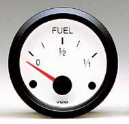 FUEL GAUGE, electrical Suitable for use with most petrol and diesel fuel. Illumination 12V and 24V included. Cockpit White Fuel Gauge Part No. Range Size Voltage 301.