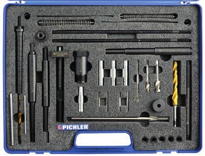 UNIVERSAL GLOW PLUG DRILLING OUT KIT FOR M10X1, SSANG YONG 6041540 6041520 6041530 Removing the central electrode Drilling out the glow plug thread Extracting the glow plug Cleaning the glow plug