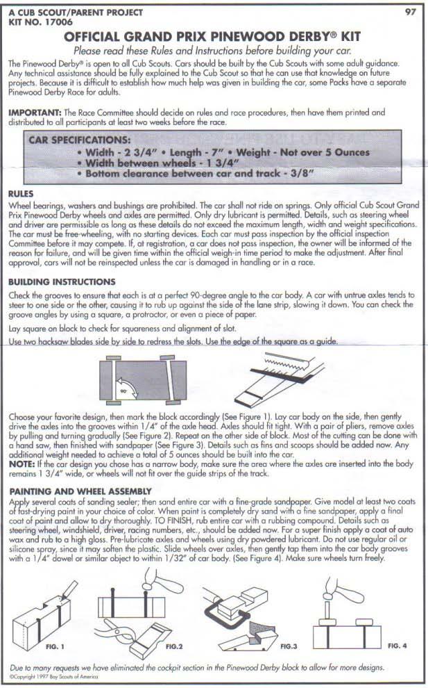 Pinewood Derby Kit Rules Specifications General Rules Minor