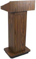 Specify: Mahogany (MH) or Maple (MP). 1 year warranty. (B) W280 One piece full height stand up lectern. Slanted top with paper stop, stain & scratch resistant melamine laminate finish.
