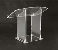 (B) CLEAR Acrylic "Wing" Style LECTERN with shelf ½ in. thick plexiglass upright panel & reading table.