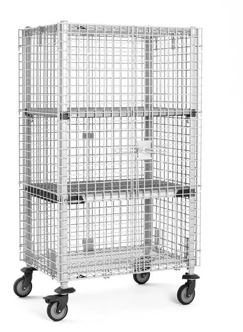 Standard Units consist of taupe epoxy coated top and bottom wire shelves, tri-lobal steel posts, wire enclosures, and doors. Casters and bumpers are included with mobile units.
