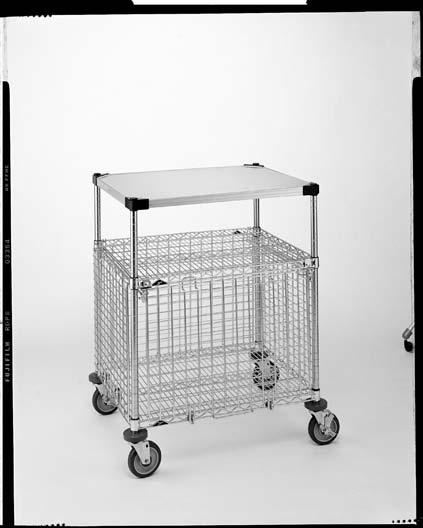 14.01 Job SECURITY UNITS Utility Carts with Secure Storage Corrosion Proof Model in Stainless Steel Corrosion Proof: Features stainless steel wire and solid shelves, security module, and posts.