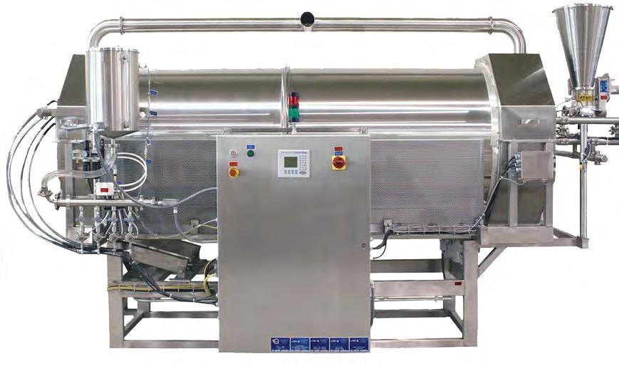 TWO-STAGE COATER The Two-Stage Coating System provides consistent, uniform application of liquid and dry coatings on extruded, baked, frozen and fried products.