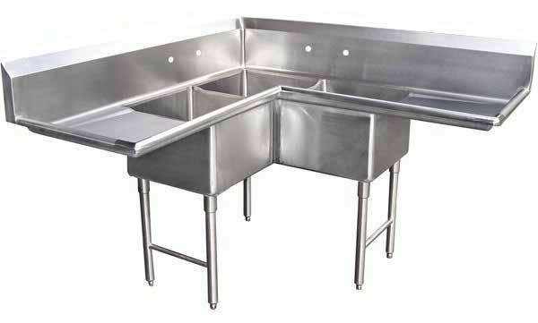 Clean Up 24" Corner Sinks 24" CORNER SINKS FEATURES 18 gauge, Type 304 Stainless Steel construction for lasting durability Coved corners for safety and easy cleaning Die-stamped drain boards and sink