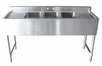 Clean Up Bar Sinks STANDARD BAR SINK 37 34 2 18¾ A Drainboard SIB-3B-60 Length W Ø 1½ 4 1½ Ø 1 10 10 2 A Drainboard 12¾ 10 14 3 FEATURES 18 gauge, Type 304 Stainless Steel construction for lasting