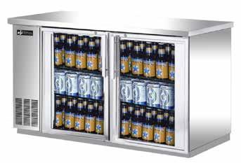 locks for security Self-closing doors equipped to stay open when past 90 degrees Adjustable/removable plastic coated shelves Refrigeration system holds 33 F to 38 F (-0.5 C to 3.
