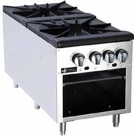 Heavy duty cast iron top grated Adjustable stainless steel legs included Available in natural gas & propane RCTSP-18-2N Product # Burners Ignition Gas Type Intake-tube pressure (in W.C.) Per BTU 