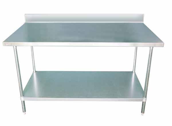 Tables Worktables with Backsplash STAINLESS STEEL WORKTABLES WITH 4 BACKSPLASH FEATURES Floor to table top height is 35 with an additional 4 rise for the backsplash Heavy duty, 18 gauge, Type 430