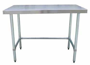 Tables Worktables with Leg Braces STAINLESS STEEL WORKTABLES WITH LEG BRACES TLB2460 24 WORKTABLES WITH LEG BRACES NO UNDER-SHELF Product # Width Shipping Dimensions Weight L W H (lbs) TLB2436 36 38