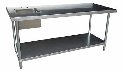 Tables Worktables with Sink STAINLESS STEEL WORKTABLES WITH SINKS TTUBL2448 WORKTABLES WITH SINK 24 DEPTH Product # Width Shipping Dimensions Weight L W H (lbs) TTUBL2448 48 50 26 14 86 TTUBR2448 48