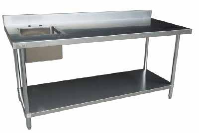 Tables Worktables with Sink with Backsplash STAINLESS STEEL WORKTABLES WITH SINKS FEATURES Available with or without 4 backsplash Sinks come with 1 7/8 center drain hole and come with drain