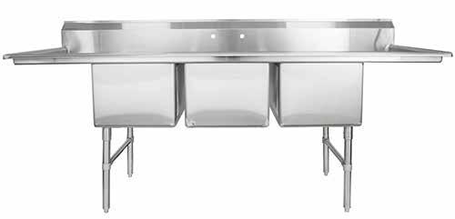 Clean Up Sink Features STAINLESS STEEL 18 GAUGE SINKS DIMENSIONS SI824-3B 18 CENTER DRAIN SINKS Please see page 90-91 for dimensional information 18 CORNER DRAIN SINKS Please see page 92-93 for