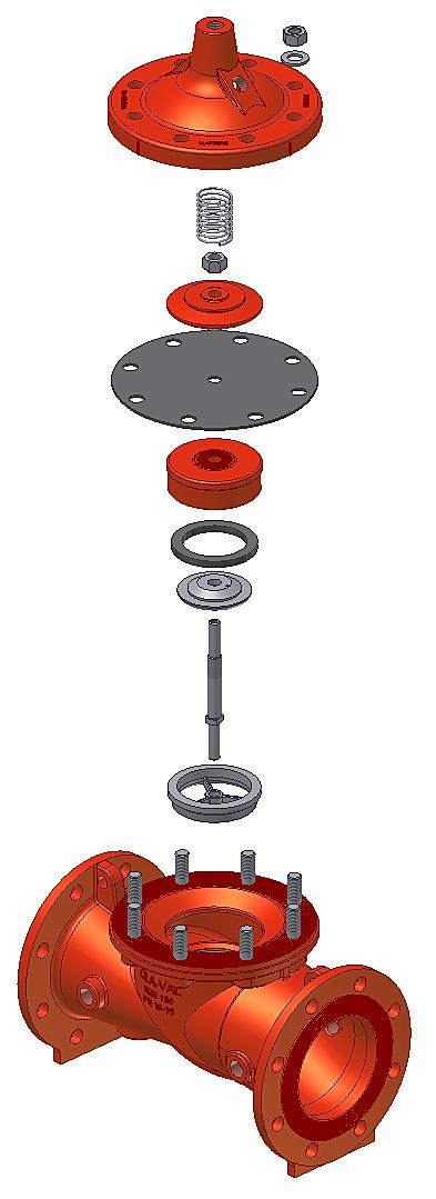 CLA-VAL 100-01 NGE Pressure Ratings & Materials PN10 - PN16 - PN25 DN 50 to DN 600 Standard Materials (3) Stud nut Stainless Steel (29) Washer Stainless Steel (6) Cover Ductile Iron (9) Diaphragm
