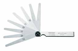 040 041 702 FEELER GAUGE SET, FAN PATTERN With protective handle, folding, blade length 1 mm Handle nickel-plated from 3, w Code No.