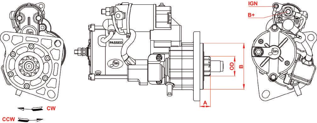 HOW TO USE THIS CATALOGUE JUBANA PART NUMBER STARTER S VOLTAGE STARTER S POWER DIRECTION OF ROTATION NUMBER OF TEETH PINION DIAMETER MOUNTING FLANGE PINION AT REST B+: BATTERY POSITIVE TERMINAL