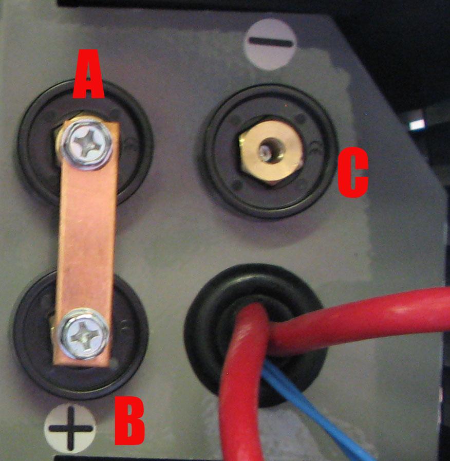 Connections for using gas/gasless wire 1. Gas type wire Connect as per diagram above, A is power outlet, B is + to torch Fit earth lead to - negative connector on front of machine 2.