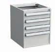Drawer unit 45 Centrally locked high quality steel drawer units for storage of tools and small components. Mounted under workbenches with brackets. Also available with castors as a trolley version.