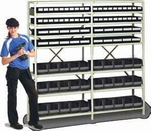 Small parts shelving Shelving unit Extension unit An ESD protected, effective storage system. Shelving unit includes 6 adjustable shelves.