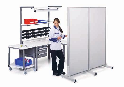 Industrial office screen system Blue fabric Grey fabric Perf.