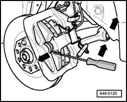 46-33 Note: Before pressing piston back, draw off brake fluid from reservoir using a bleeder bottle.