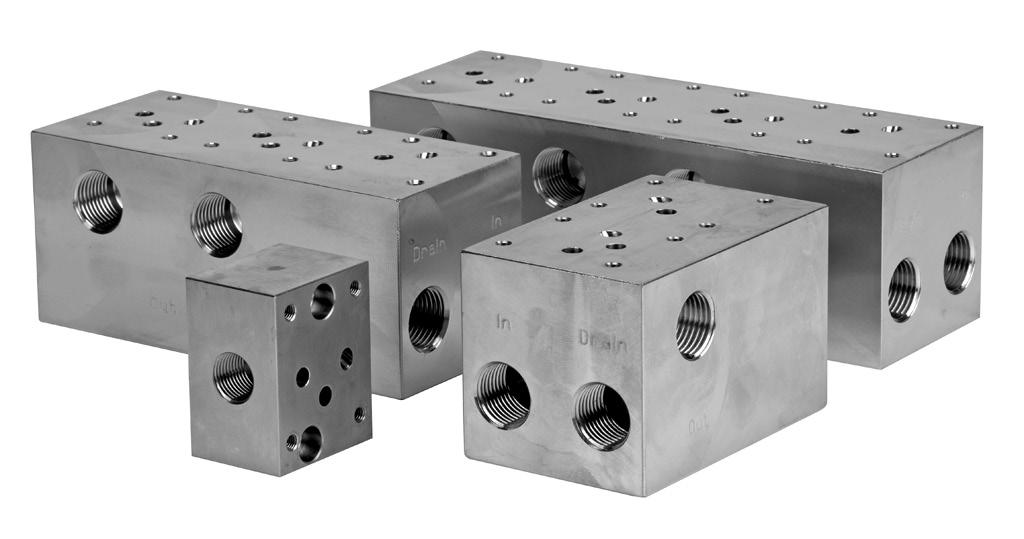 The blocks comprise one common connection for the pressure line from the pump station and one common drain port for pressure relief and flushing. For each discharge an outlet port is available.