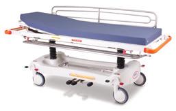 with zero transfer gap for ease of patient transfer Twin column stability 4 x 200mm Central locking wheels 1 x Directional for ease of manoeuvring or 5th wheel option available Foot controls can be