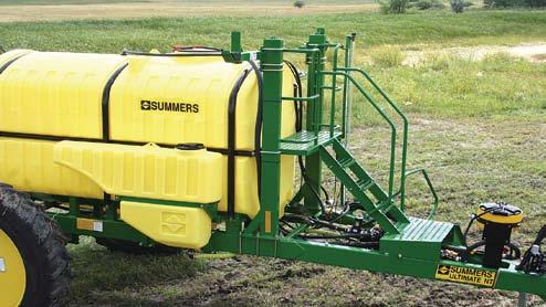 A 1000, 1500, or 1650 gal. tank is available on narrow and standard sprayers.