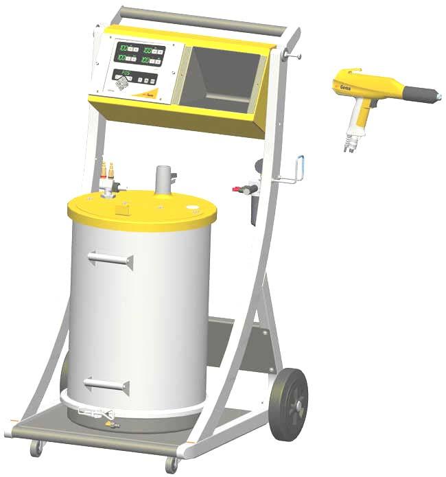OptiFlex F Scope of delivery 1 4 2 3 5 OptiFlex F manual coating equipment - structure - A OptiStar control unit (1) in a metal case with power supply cable - A mobile trolley with a gun/hose support