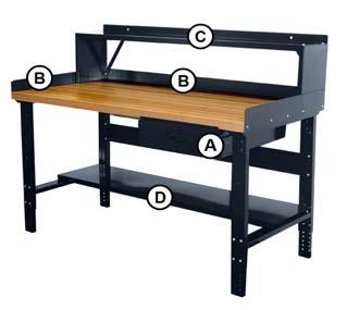Workbench Tops: Hallowell Adjustable Leg Workbenches Steel Top: heavy 12 gauge steel with no holes on the work surface - withstands hard shop use for years.