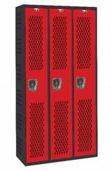Stock Lockers PE/Gym Lockers Color: Black body & frame with a choice of Light Gray, Black or Relay Red doors All single tier stock lockers are supplied
