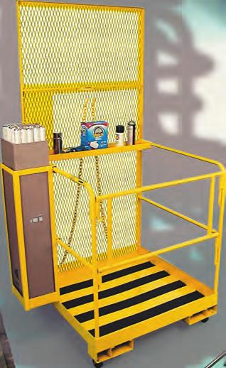 Optional back riser Safety harness ring Safety instructions Optional Light Bulb Caddy Optional tool tray Hinged gate Two safety pins for forks Two safety chains Safety pin lock 4" Curbs One piece
