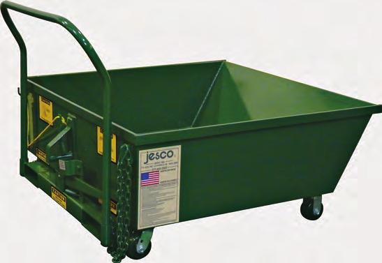 Safety latch, trip handle, safety retaining chain and a trip rope assembly which is standard on all JESCO hoppers. A forklift must be used to transport and empty the contents of the unit.