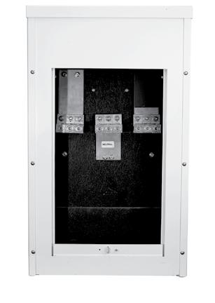 Pad mounted Type 3R powder coated aluminum enclosure standard color is gray. Hinge door and lift off rear service door are lockable and sealable for security.