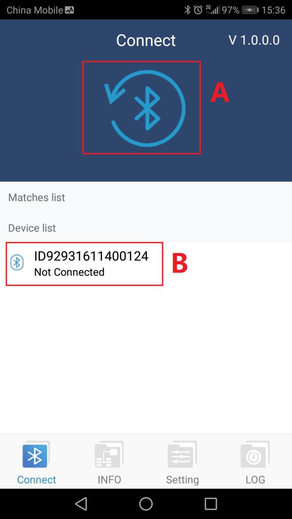 3.2. Connection Step 1: Search the inverter Search the inverter by clicking Bluetooth icon (A) as shown in Diagram 3-3. Then, it will list down all devices with Bluetooth in area B.