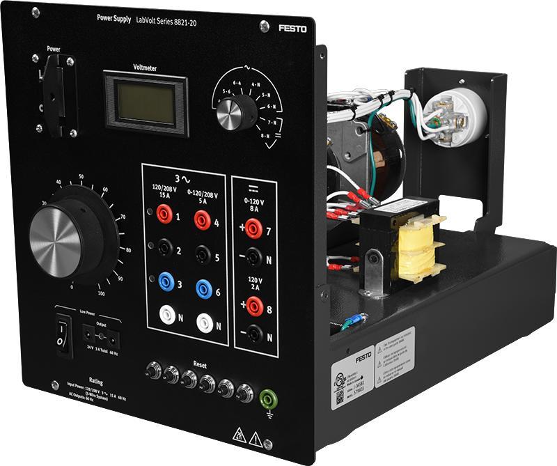Power Supply (Optional) 8821-2A The Power Supply is enclosed in a fullsize EMS module. It can be used to power most of the EMS modules of the Electricity and New Energy Training Equipment.