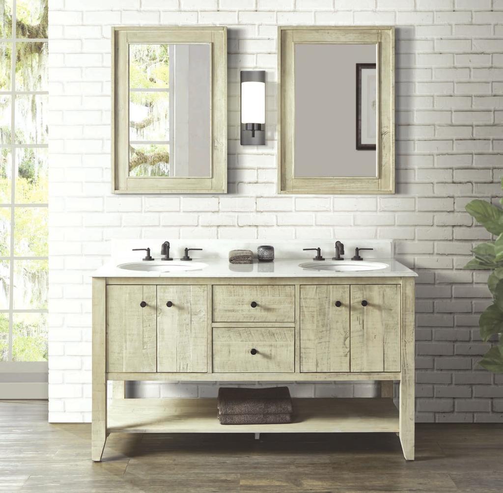 River View (1515) Finish: Toasted Almond Shown above 1515-VH6021D 60 Double Bowl Open Shelf Vanity TQ-R6122DCQ8 61 Double Bowl Carrera Quartz Top (8 spread)