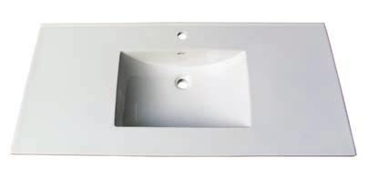 Tops White (W8), 8 spread 25, 31, 37, 43, 49 Features: 3cm (1¼ ) thick, Ease Edge Overall depth: 7 Water depth: 4 (102mm) Drain hole: 1¾ (45mm) Integral rectangular bowl Back