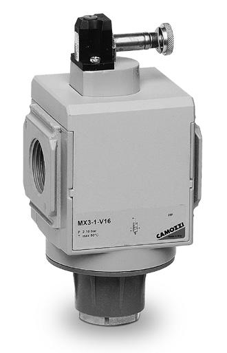 valves Series MX - dimensions Electro-pneumatic or pneumatic valves EV10 = solenoid valve, /2 NC, monostable, with bistable manual override VP01 =