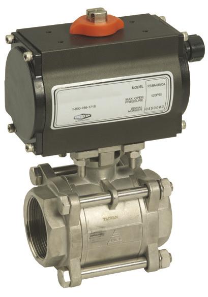 mechanism pressure rating: 800 PSI WOG; 100 PSI saturated steam temperature range: -20 F to 450 F Pneumatically Actuated 3-Piece Stainless Ball Valves Full Port 15% glass reinforced RTFE