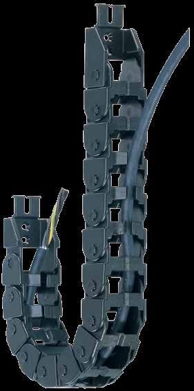 Easy Chain Series E08 Z08 UL94-V2 classifications Torsional motion possible 1 2 4 6 7 8 9 Very easy to fill - ideal for harnessed cable assemblies Small pitch for low-noise, smooth operation Limited
