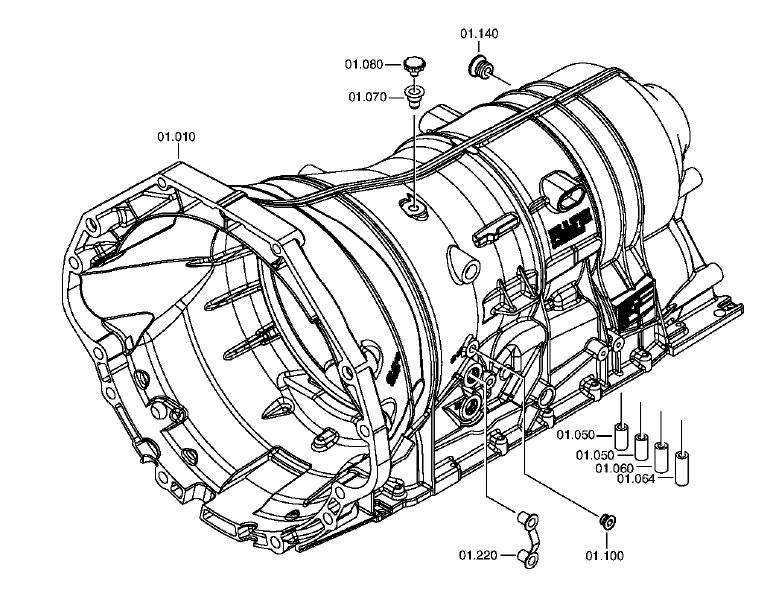 6HP26 1068 010 XXX / 6HP28 1068 040 XXX GEARBOX HOUSING GROUP Position # Description Quantity Notes 01.010 GEARBOX HOUSING 1 01.050 SEALING SLEEVE 2 Included in overhaul kit; see page 34. 01.060 SEALING SLEEVE 1 Included in overhaul kit; see page 34.