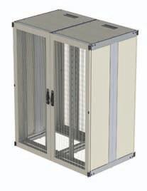 Speciality racks - 3 into 2 racks DRS - 3into2 Open Rack Centre post frame configuration No doors 3 x pairs of compact 19 mounting rails Unit height labels fitted to front and rear 19 mounting rails