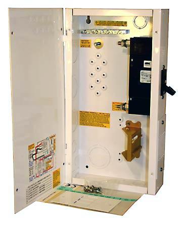 MNDC125-L Main breaker on Left White powder coated aluminum with 125A/125VDC breaker and 5 dinrail breaker