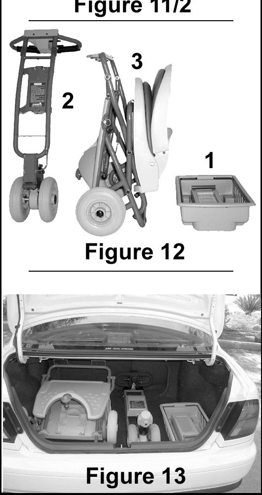 6.2. Walking your EasyTravel in the folded position The folded EasyTravel may be pulled along suitcase style. The battery should be carried separately (Fig. 11) or in the utility basket.