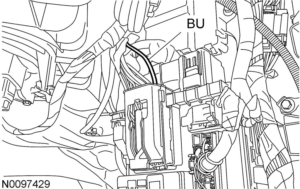2009 Expedition Sync Kit PAGE 9 45. NOTE: The ignition key must be in the OFF position and the driver s door must be open prior to connecting the Sync wire harness red RUN/ACC feed wire to the SJB.